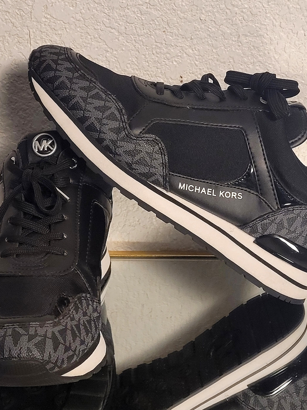 Michael Kors Wilma Trainer Canvas Logo Black Gray White Low Top Lace Up Sneaker
